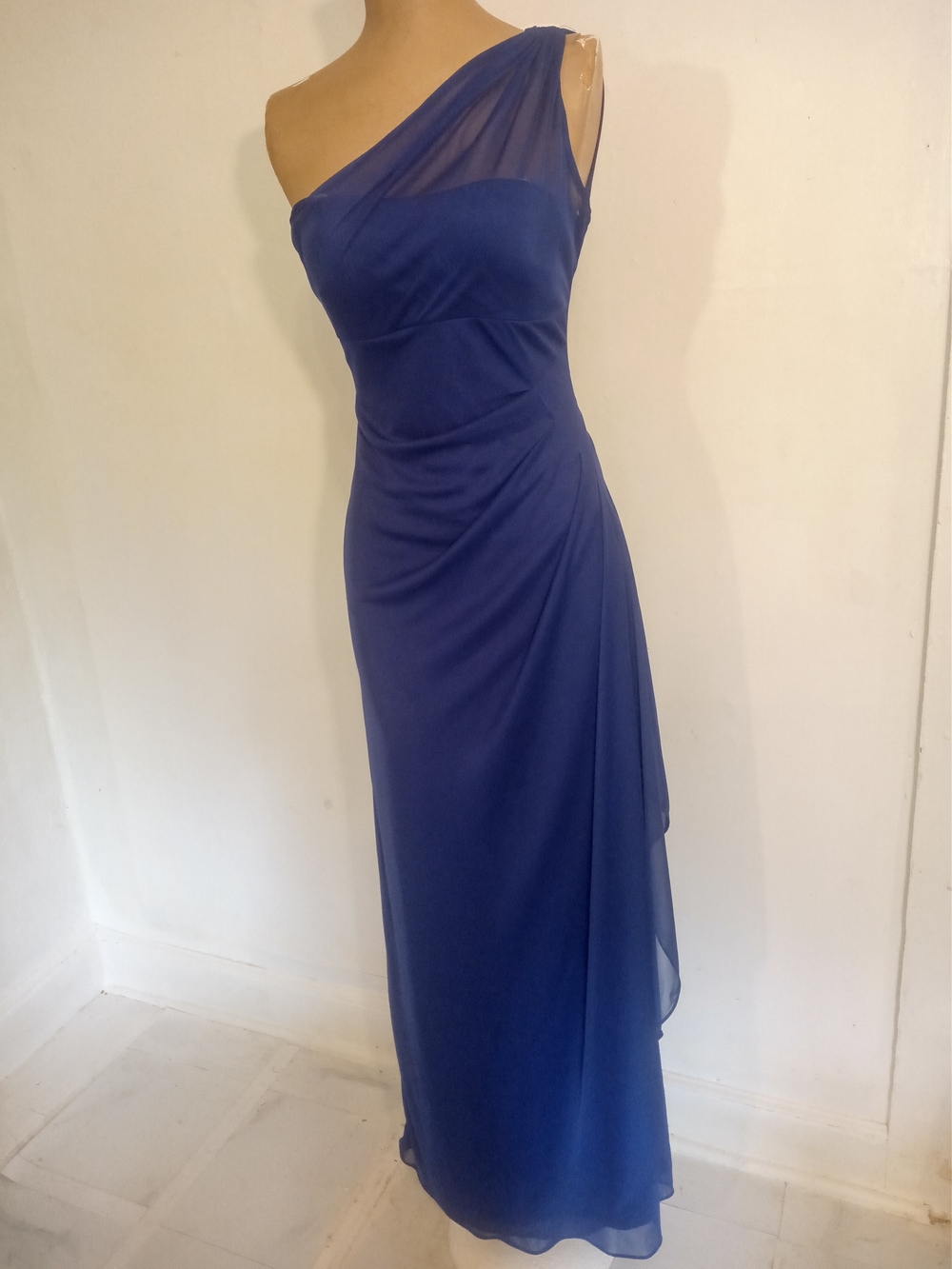 David's Bridal One-Shoulder Royal Blue Evening Gown